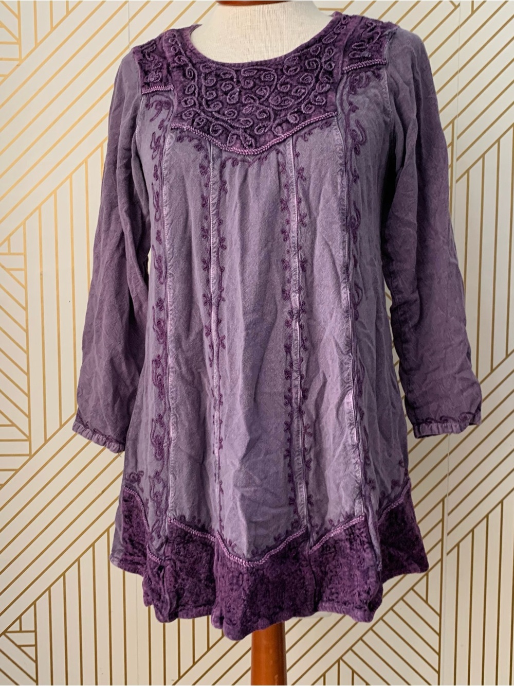 The Om Company Tunic Peasant blouse rustic Boho Festival Renaissance knit M/L
